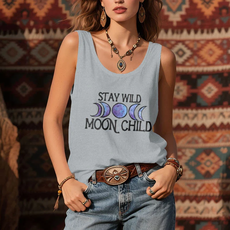 Olivenorma "STAY WILD, MOON CHILD" Mondphasen-T-Shirt mit weichem spirituellem Tank