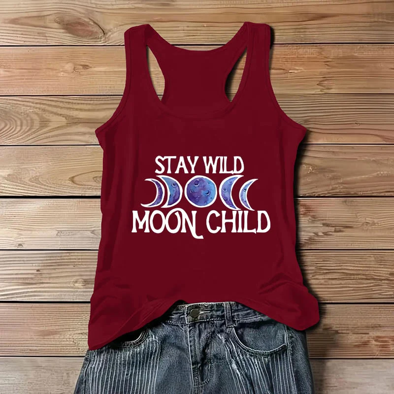 Olivenorma "STAY WILD, MOON CHILD" Mondphasen-T-Shirt mit weichem spirituellem Tank