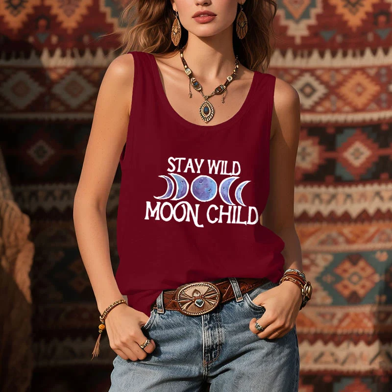 Olivenorma "STAY WILD, MOON CHILD" Mondphasen-T-Shirt mit weichem spirituellem Tank