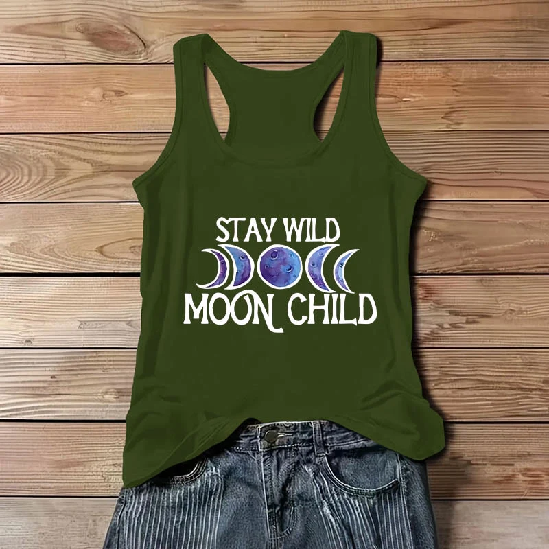 Olivenorma "STAY WILD, MOON CHILD" Mondphasen-T-Shirt mit weichem spirituellem Tank