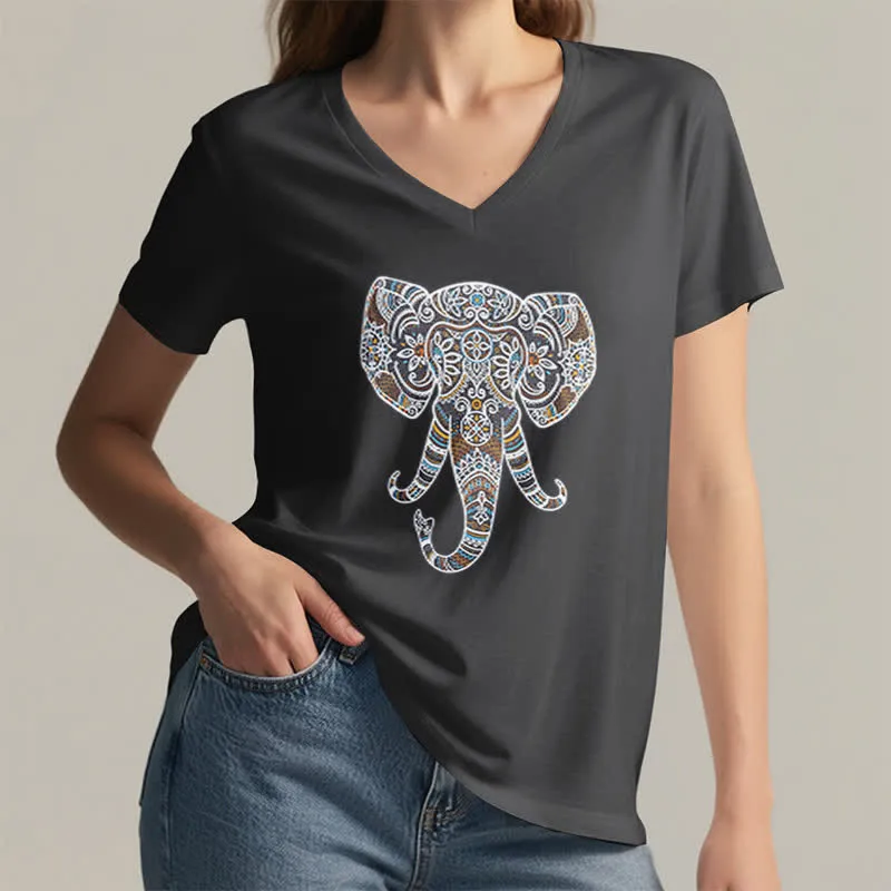 Olivenorma Damen Natur und Tier Elefant V-Ausschnitt T-Shirt