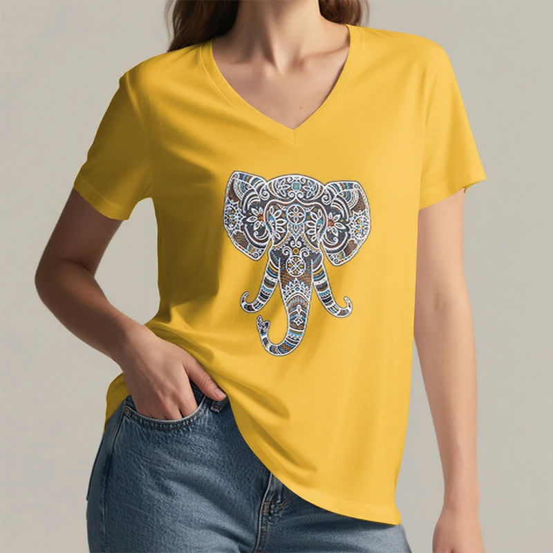 Olivenorma Damen Natur und Tier Elefant V-Ausschnitt T-Shirt