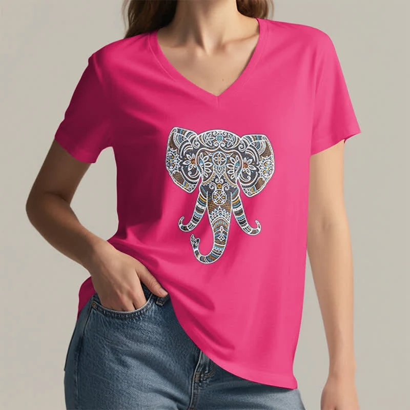Olivenorma Damen Natur und Tier Elefant V-Ausschnitt T-Shirt