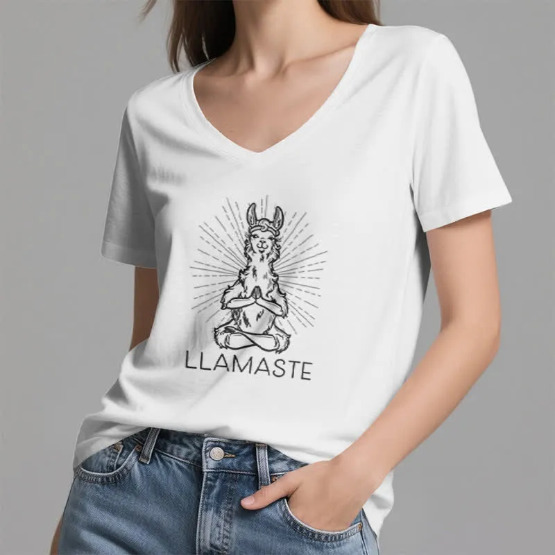 Olivenorma Lustiges Yoga-Lama-Namaste-Workout T-Shirt mit V-Ausschnitt