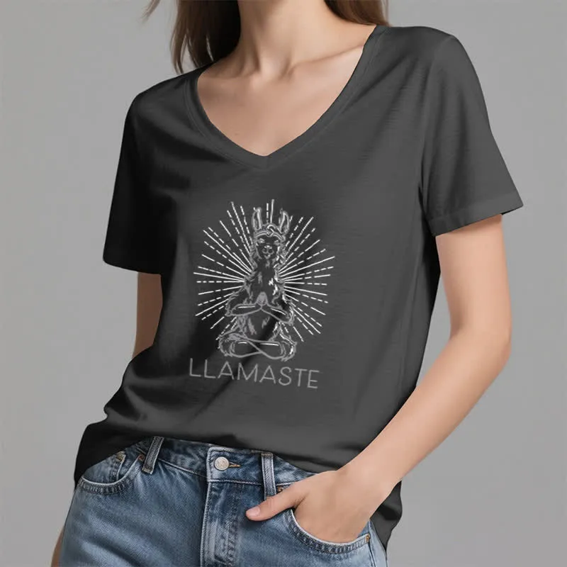 Olivenorma Lustiges Yoga-Lama-Namaste-Workout T-Shirt mit V-Ausschnitt