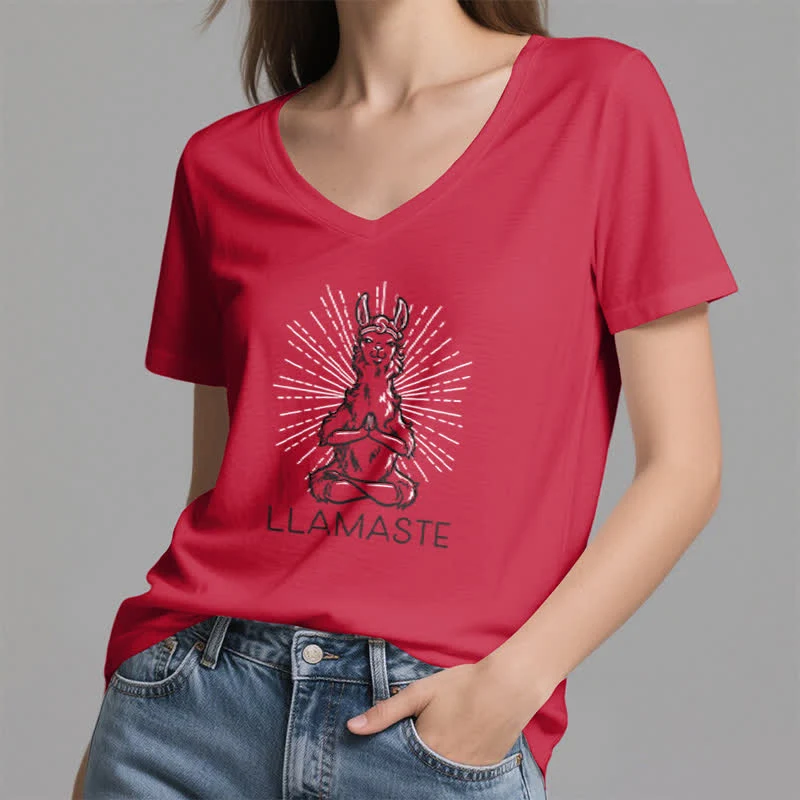 Olivenorma Lustiges Yoga-Lama-Namaste-Workout T-Shirt mit V-Ausschnitt