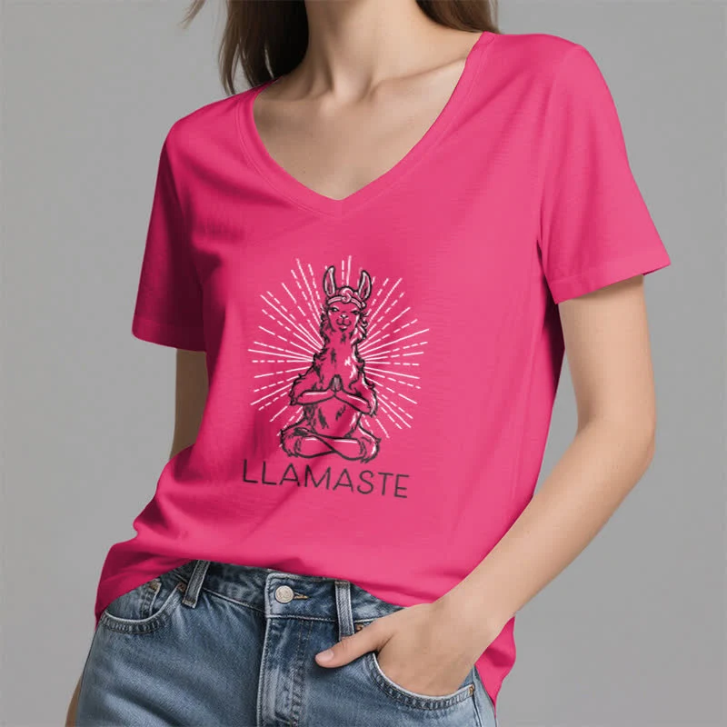 Olivenorma Lustiges Yoga-Lama-Namaste-Workout T-Shirt mit V-Ausschnitt