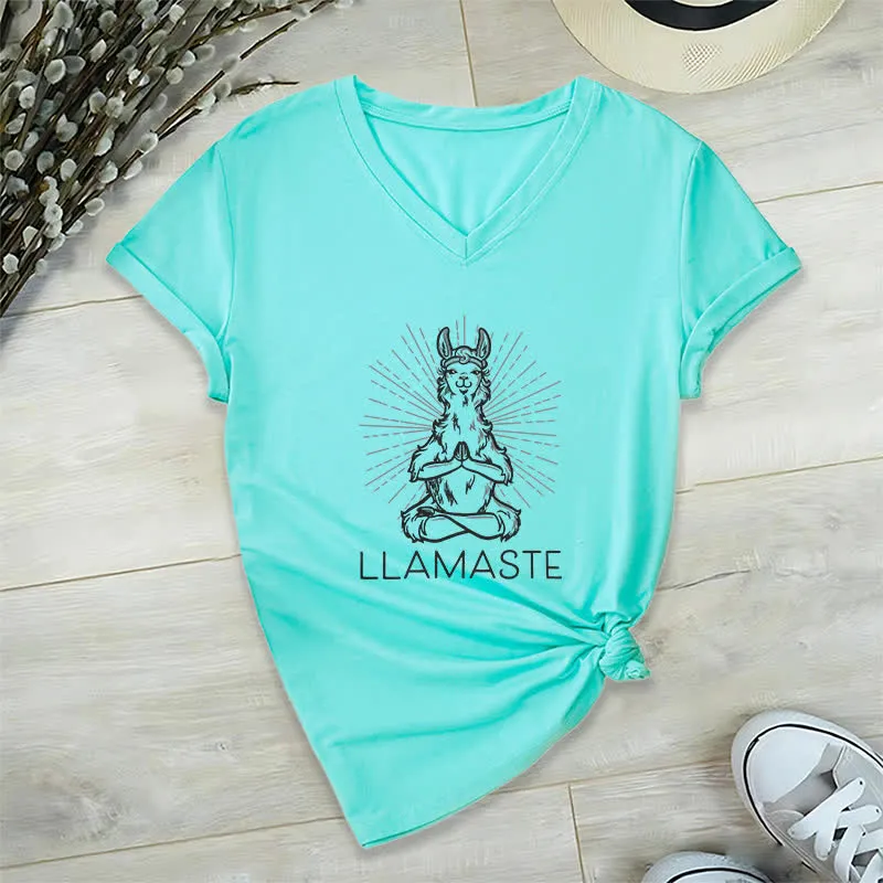 Olivenorma Lustiges Yoga-Lama-Namaste-Workout T-Shirt mit V-Ausschnitt