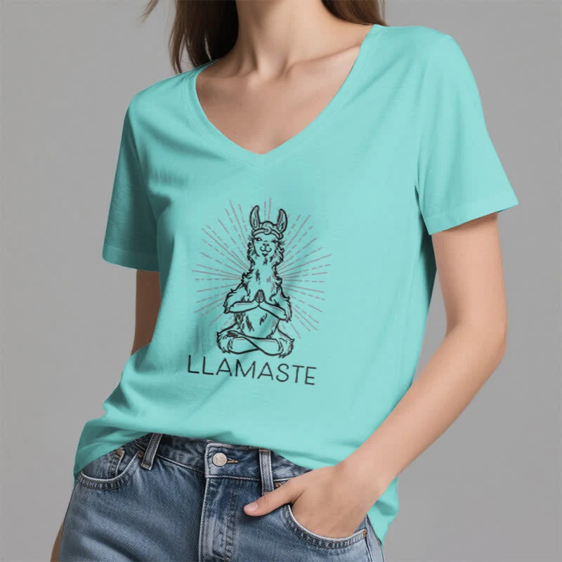 Olivenorma Lustiges Yoga-Lama-Namaste-Workout T-Shirt mit V-Ausschnitt