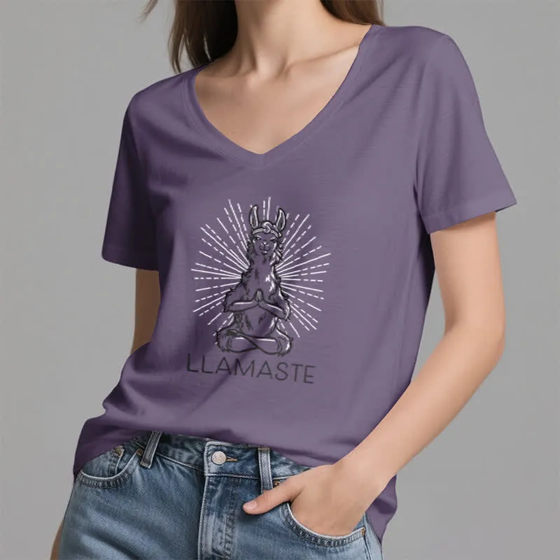 Olivenorma Lustiges Yoga-Lama-Namaste-Workout T-Shirt mit V-Ausschnitt