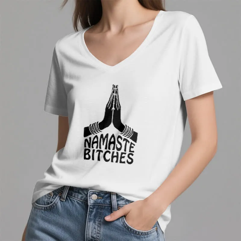 Olivenorma Lustiges Namaste Meditation Yoga T-Shirt mit V-Ausschnitt