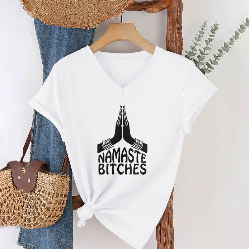 Olivenorma Lustiges Namaste Meditation Yoga T-Shirt mit V-Ausschnitt