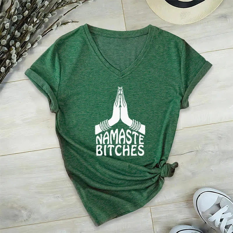 Olivenorma Lustiges Namaste Meditation Yoga T-Shirt mit V-Ausschnitt