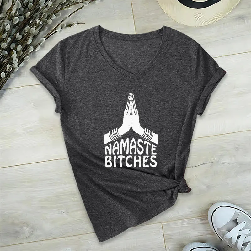 Olivenorma Lustiges Namaste Meditation Yoga T-Shirt mit V-Ausschnitt