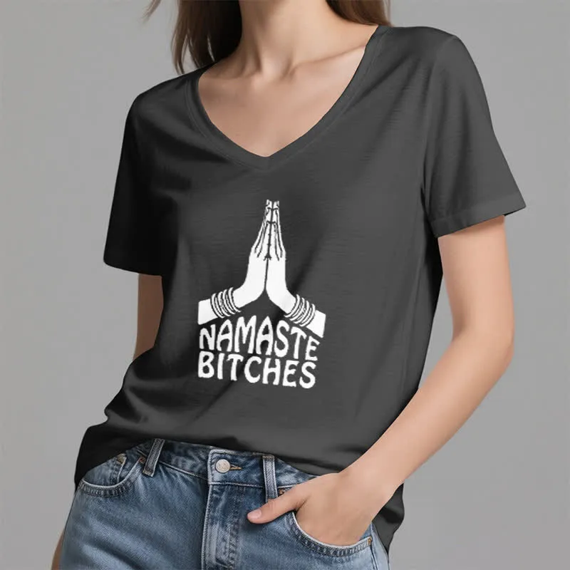 Olivenorma Lustiges Namaste Meditation Yoga T-Shirt mit V-Ausschnitt