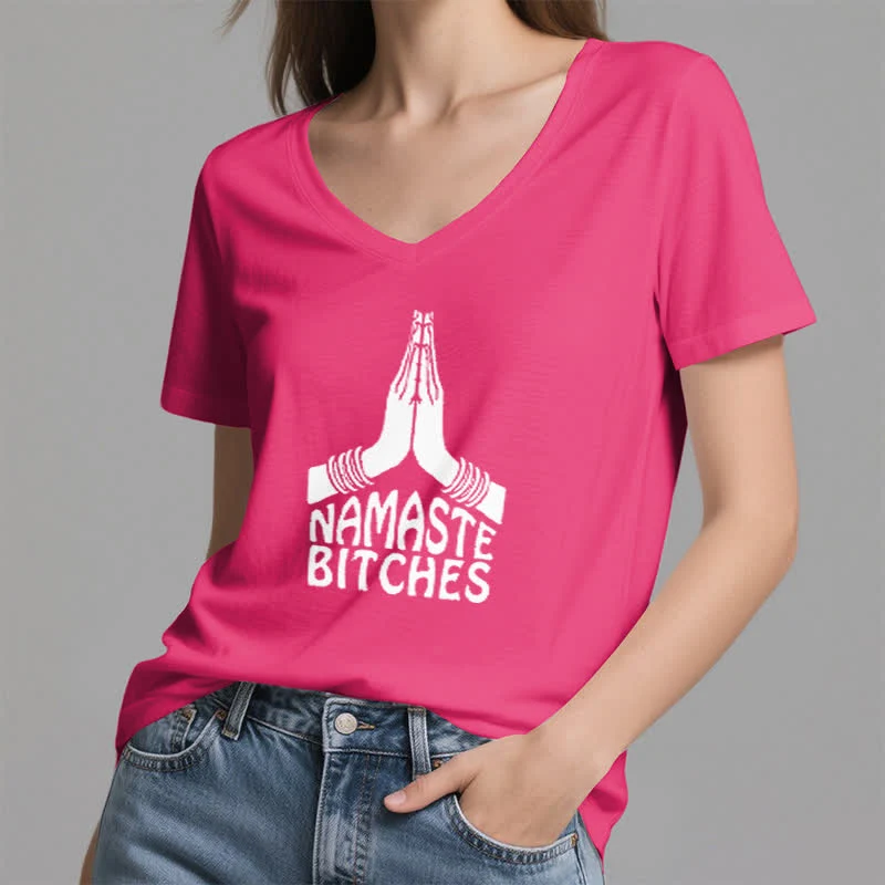 Olivenorma Lustiges Namaste Meditation Yoga T-Shirt mit V-Ausschnitt