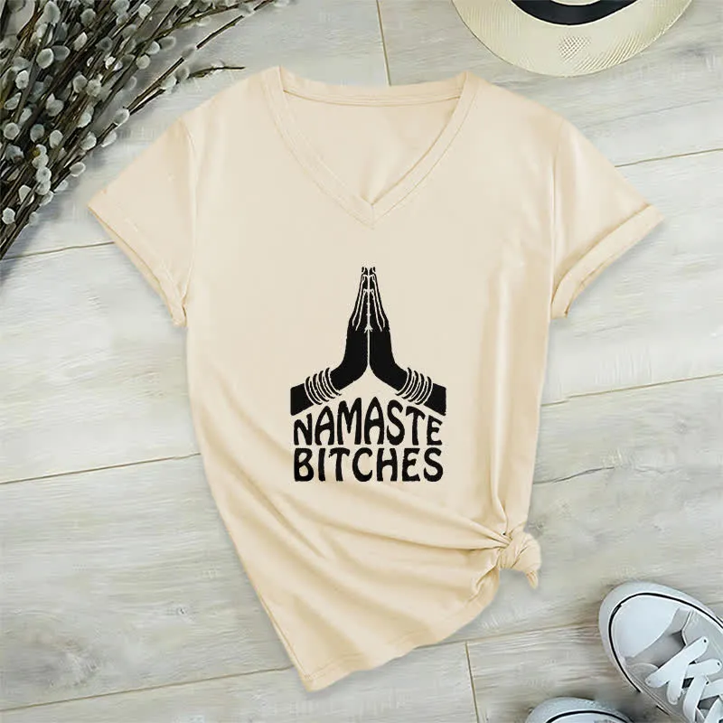 Olivenorma Lustiges Namaste Meditation Yoga T-Shirt mit V-Ausschnitt