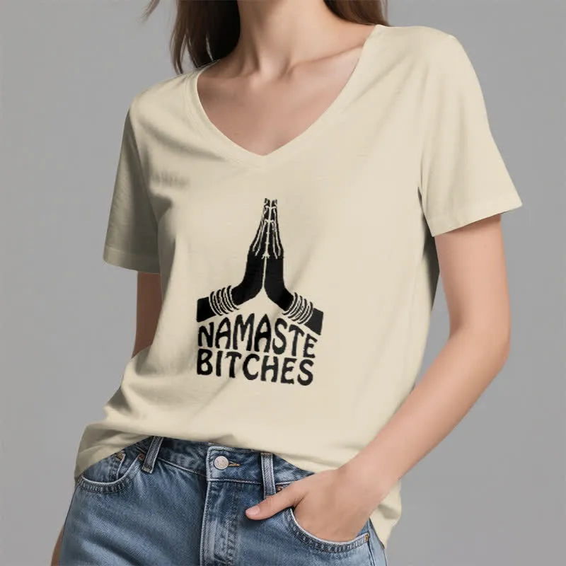 Olivenorma Lustiges Namaste Meditation Yoga T-Shirt mit V-Ausschnitt