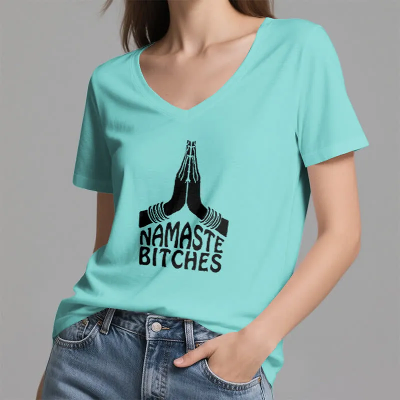 Olivenorma Lustiges Namaste Meditation Yoga T-Shirt mit V-Ausschnitt