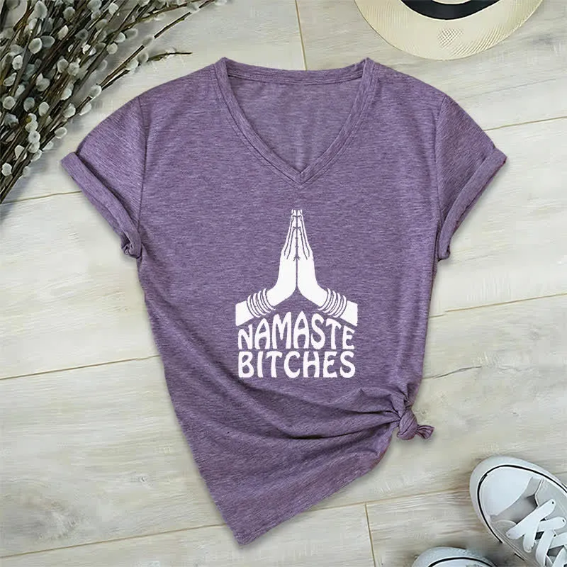 Olivenorma Lustiges Namaste Meditation Yoga T-Shirt mit V-Ausschnitt