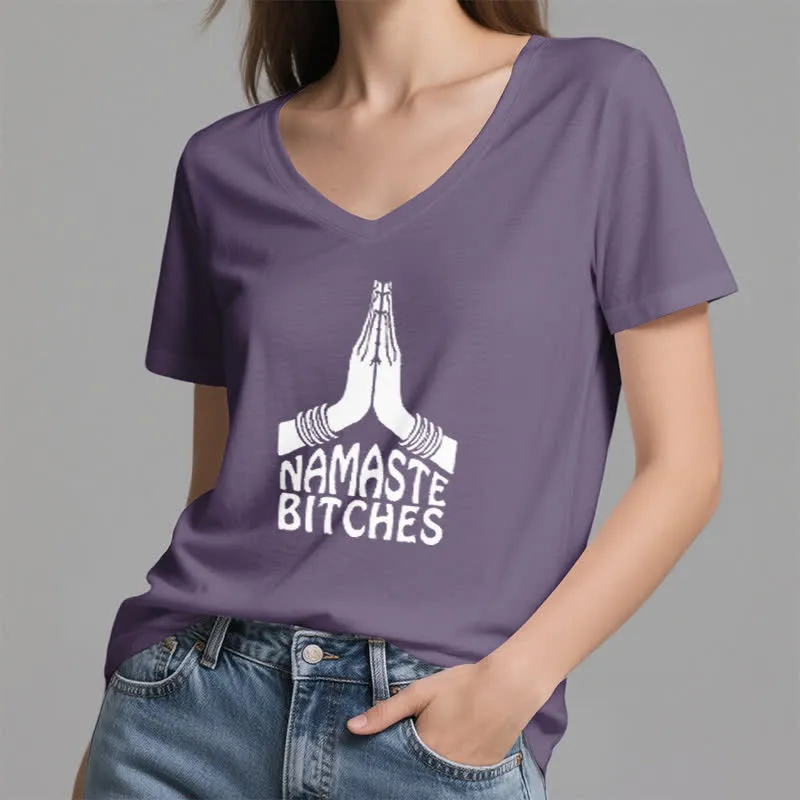 Olivenorma Lustiges Namaste Meditation Yoga T-Shirt mit V-Ausschnitt