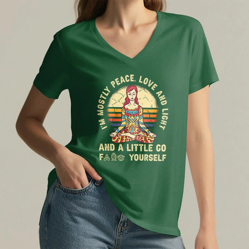 Olivenorma Yoga-T-Shirt „Ich bin hauptsächlich Frieden, Liebe und Licht“