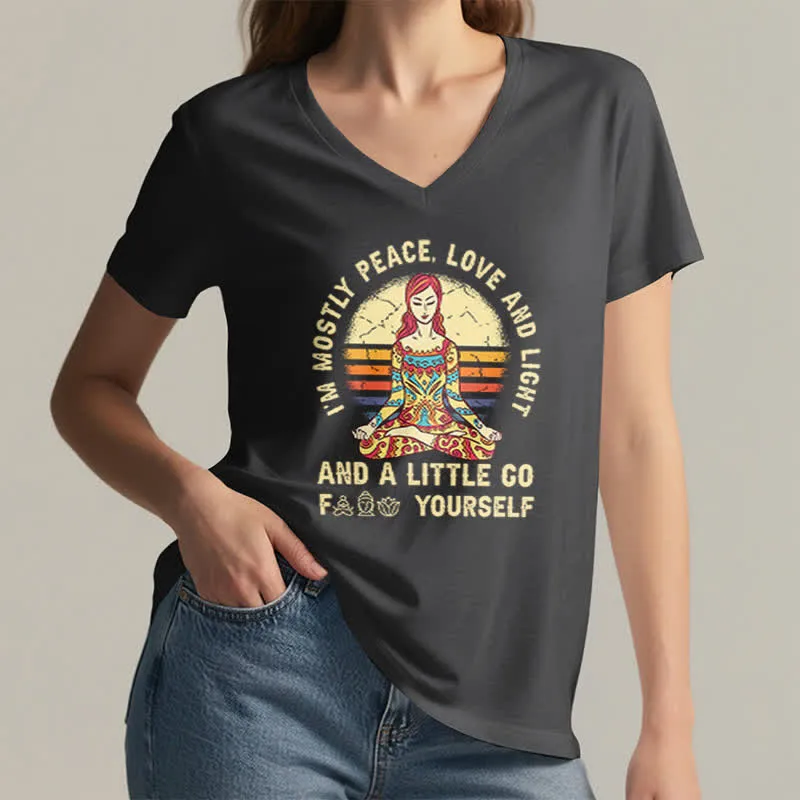 Olivenorma Yoga-T-Shirt „Ich bin hauptsächlich Frieden, Liebe und Licht“