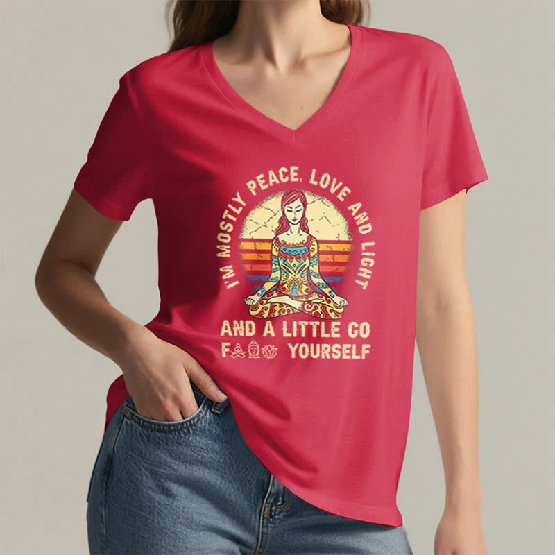 Olivenorma Yoga-T-Shirt „Ich bin hauptsächlich Frieden, Liebe und Licht“