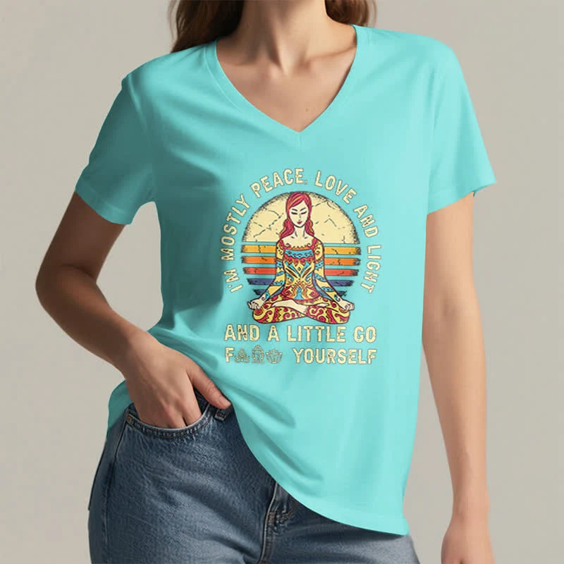 Olivenorma Yoga-T-Shirt „Ich bin hauptsächlich Frieden, Liebe und Licht“