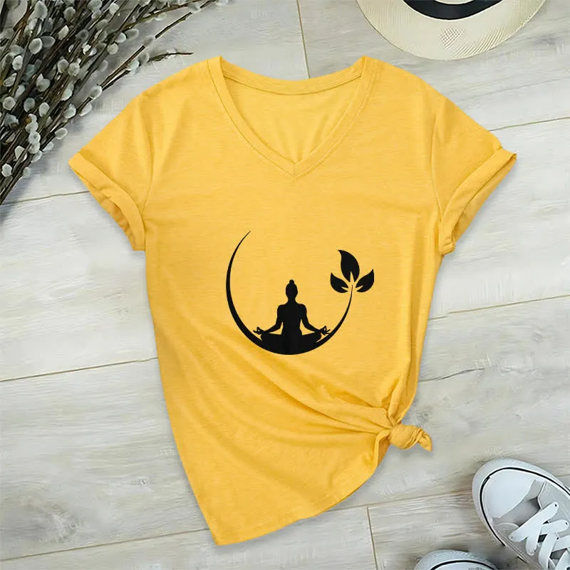 Olivenorma Yoga Lotus Buddha Meditation T-Shirt mit V-Ausschnitt