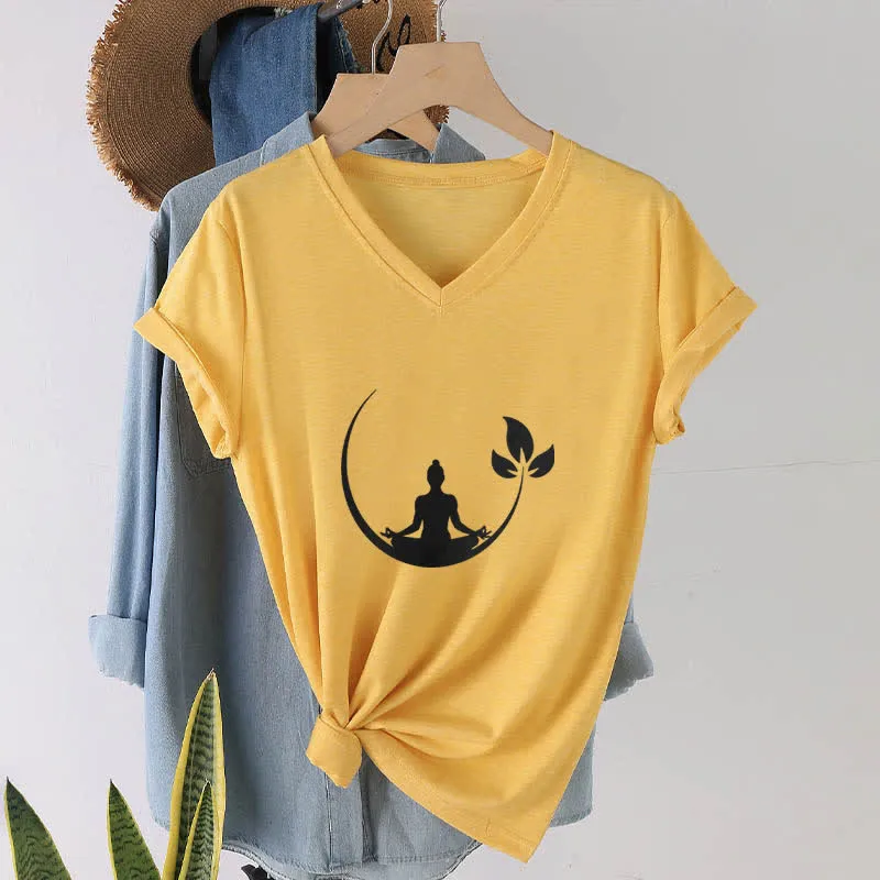 Olivenorma Yoga Lotus Buddha Meditation T-Shirt mit V-Ausschnitt