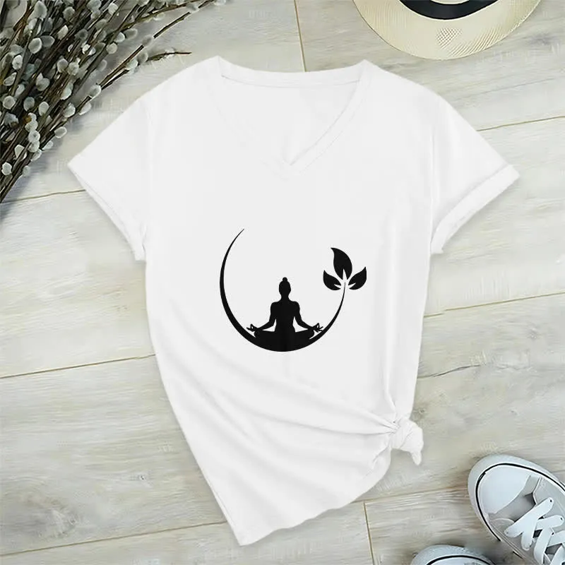 Olivenorma Yoga Lotus Buddha Meditation T-Shirt mit V-Ausschnitt