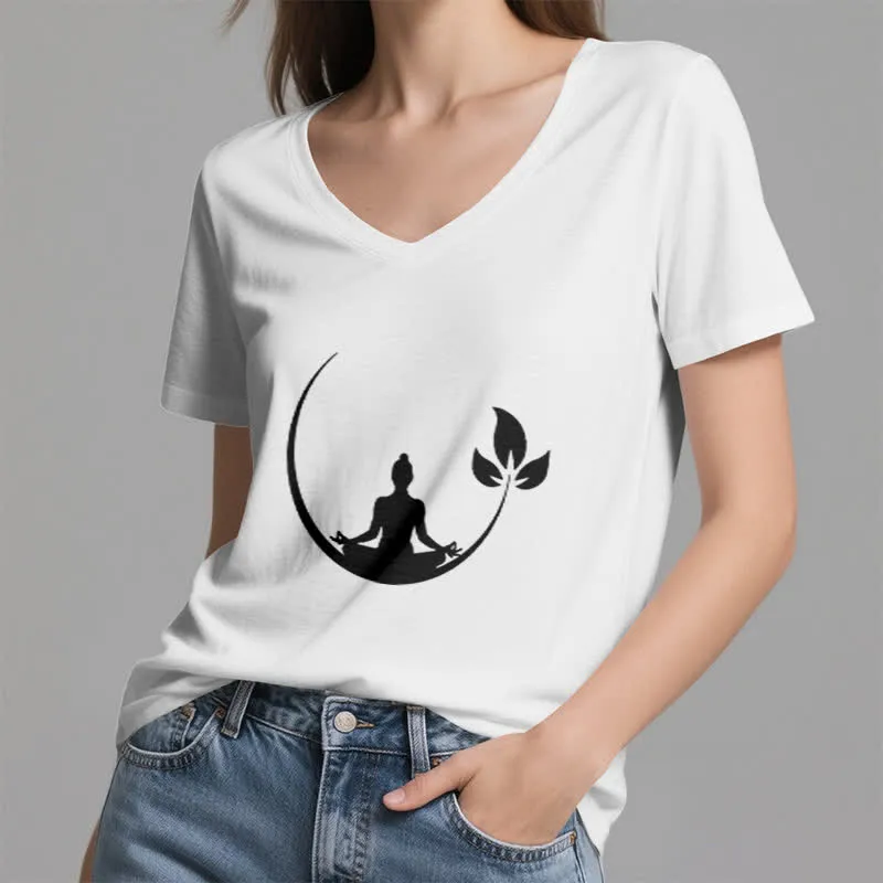Olivenorma Yoga Lotus Buddha Meditation T-Shirt mit V-Ausschnitt