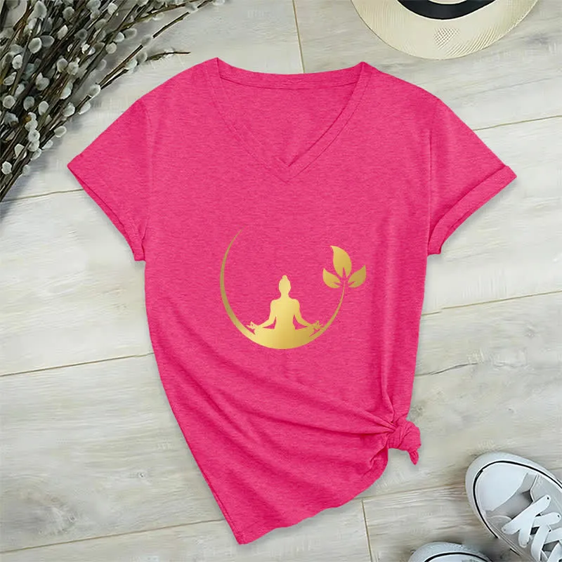 Olivenorma Yoga Lotus Buddha Meditation T-Shirt mit V-Ausschnitt