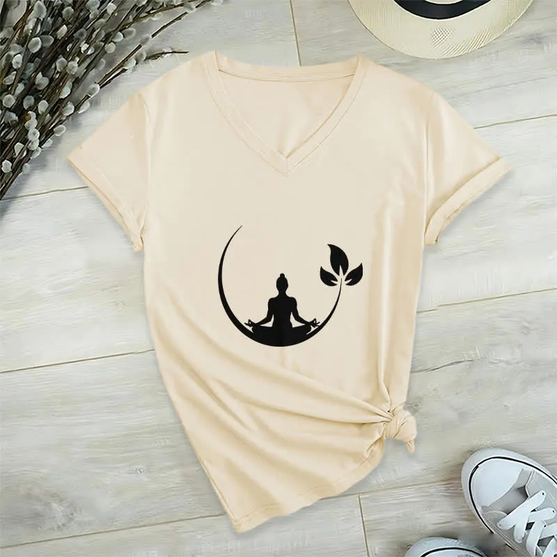 Olivenorma Yoga Lotus Buddha Meditation T-Shirt mit V-Ausschnitt
