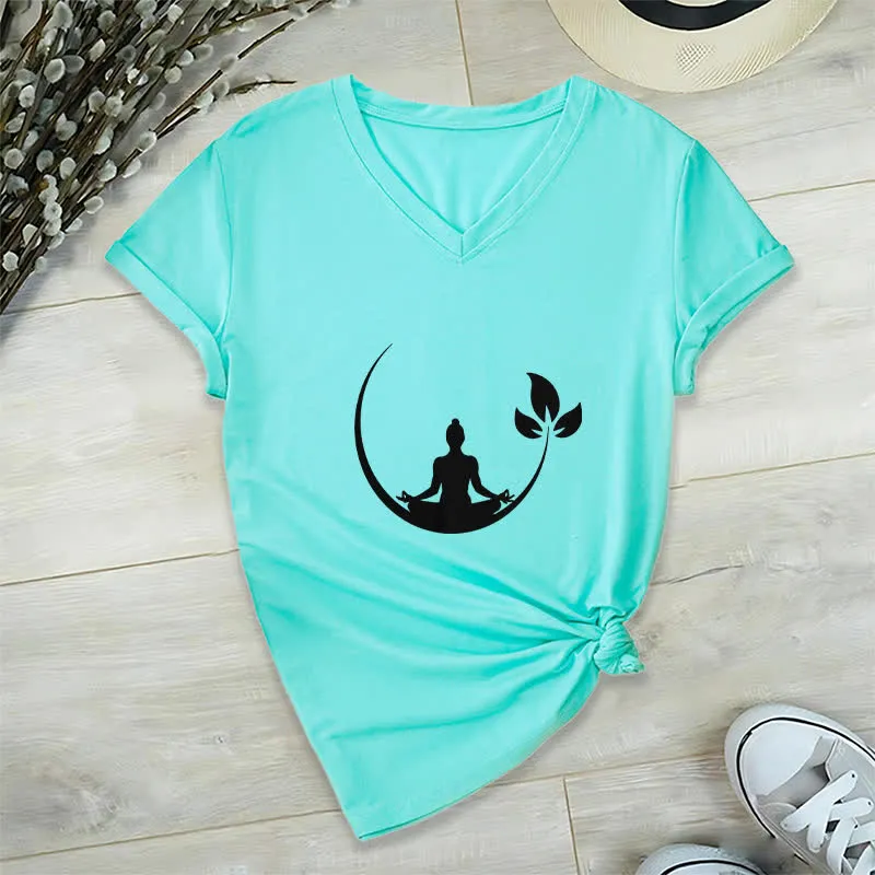 Olivenorma Yoga Lotus Buddha Meditation T-Shirt mit V-Ausschnitt