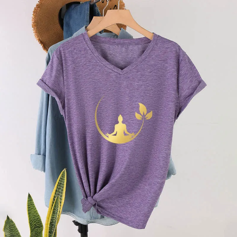 Olivenorma Yoga Lotus Buddha Meditation T-Shirt mit V-Ausschnitt