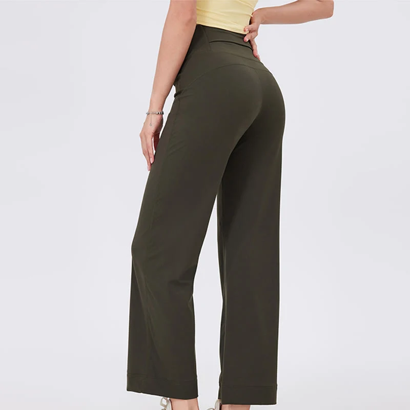 Olivenorma Vielseitige, gerade geschnittene Stretch-Yogahose mit mittlerer Taille