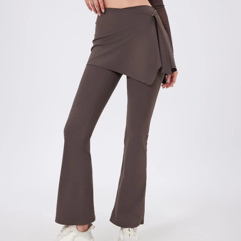 Olivenorma – Leggings mit weitem Bein und ausgestelltem Bein, 2-teiliges Set mit Hüftbedeckung und Yogahose