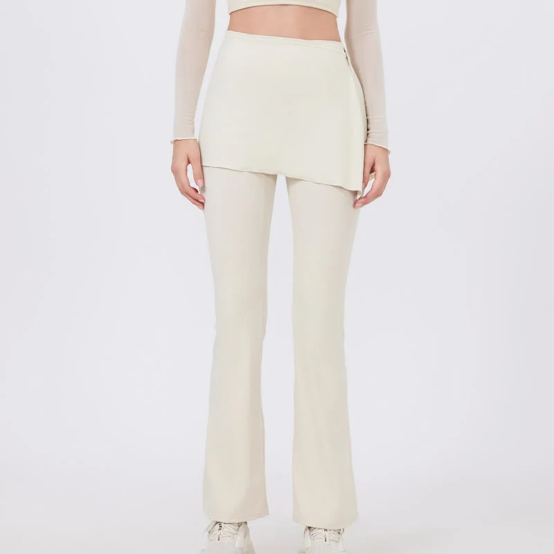 Olivenorma – Leggings mit weitem Bein und ausgestelltem Bein, 2-teiliges Set mit Hüftbedeckung und Yogahose