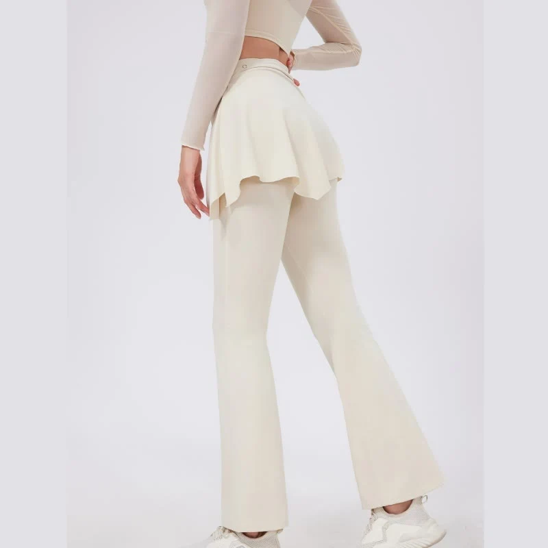 Olivenorma – Leggings mit weitem Bein und ausgestelltem Bein, 2-teiliges Set mit Hüftbedeckung und Yogahose