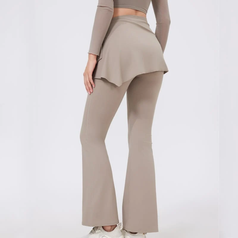 Olivenorma – Leggings mit weitem Bein und ausgestelltem Bein, 2-teiliges Set mit Hüftbedeckung und Yogahose