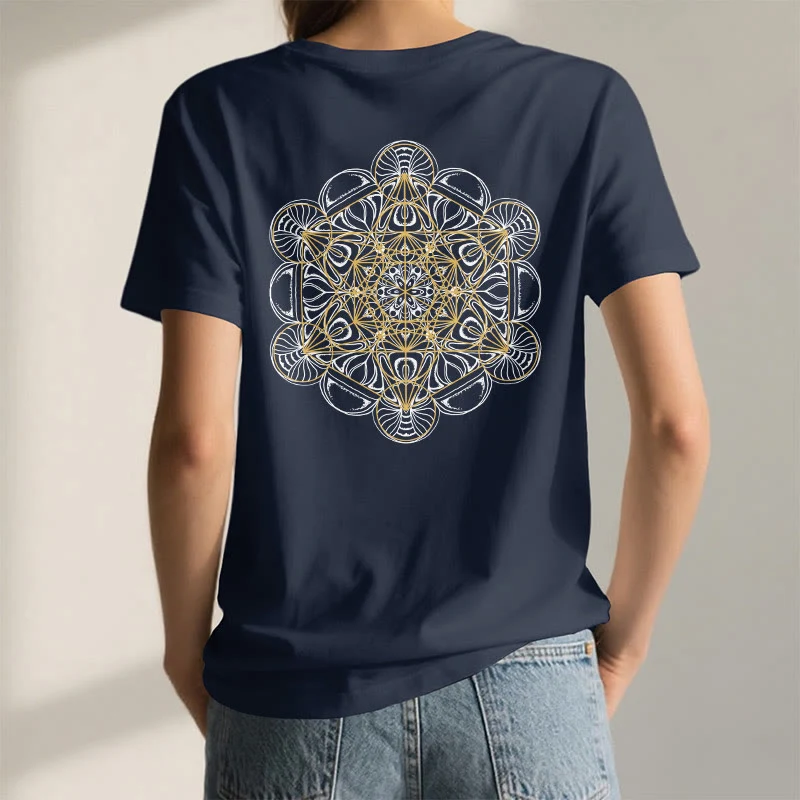Olivenorma Metatrons Würfel, doppelseitig bedrucktes geometrisches T-Shirt mit V-Ausschnitt