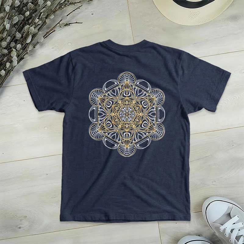Olivenorma Metatrons Würfel, doppelseitig bedrucktes geometrisches T-Shirt mit V-Ausschnitt
