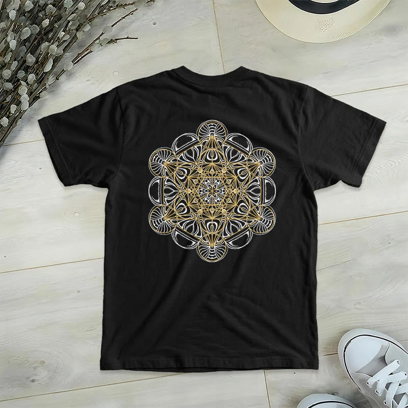 Olivenorma Metatrons Würfel, doppelseitig bedrucktes geometrisches T-Shirt mit V-Ausschnitt