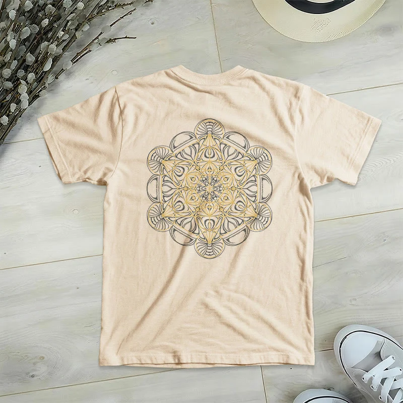Olivenorma Metatrons Würfel, doppelseitig bedrucktes geometrisches T-Shirt mit V-Ausschnitt
