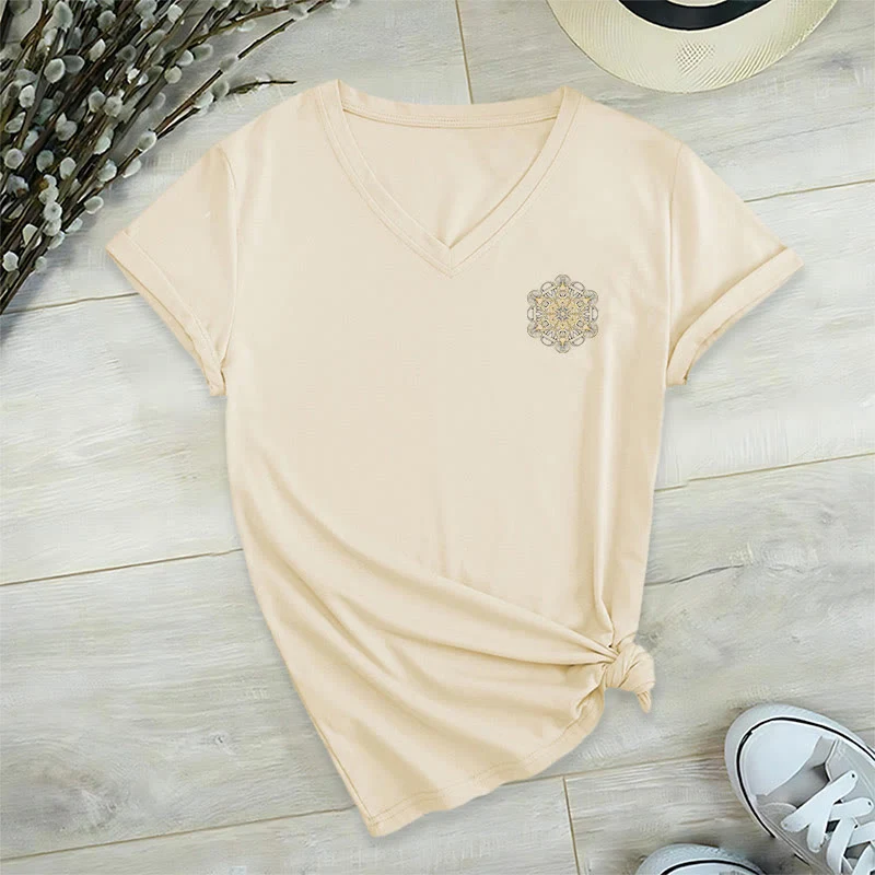 Olivenorma Metatrons Würfel, doppelseitig bedrucktes geometrisches T-Shirt mit V-Ausschnitt