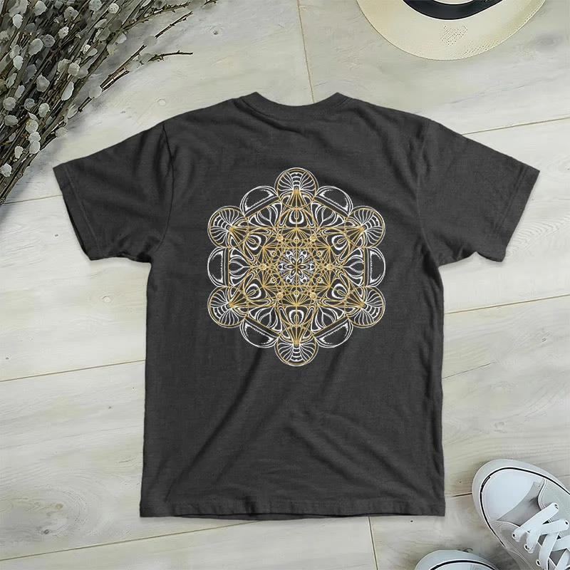 Olivenorma Metatrons Würfel, doppelseitig bedrucktes geometrisches T-Shirt mit V-Ausschnitt