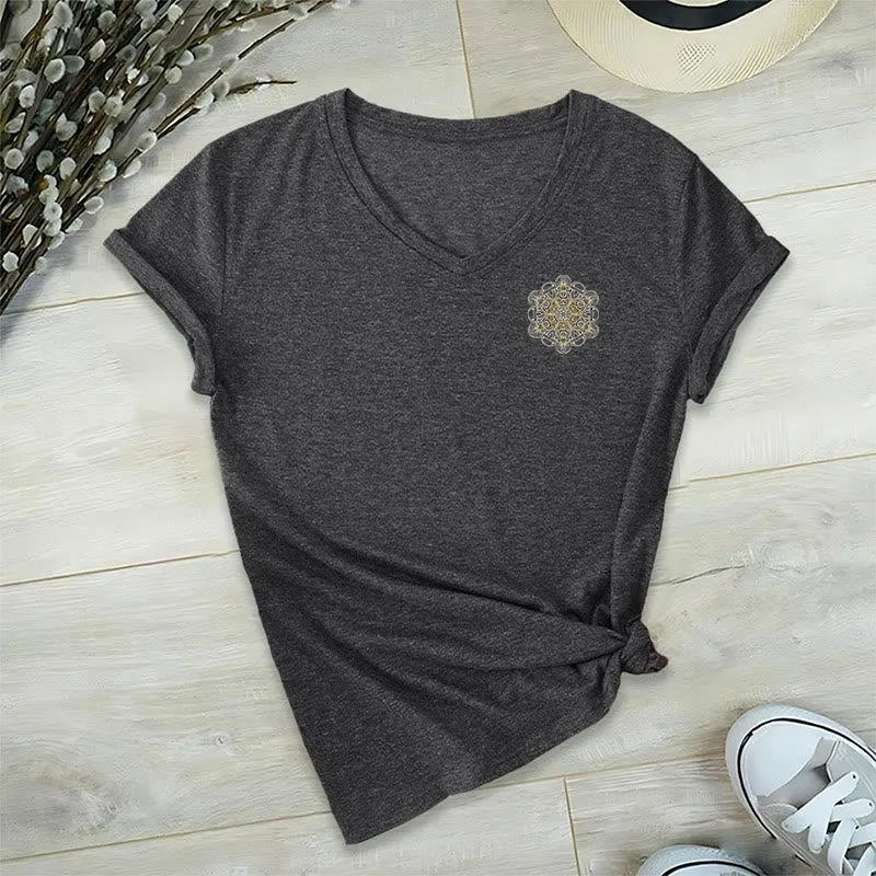 Olivenorma Metatrons Würfel, doppelseitig bedrucktes geometrisches T-Shirt mit V-Ausschnitt