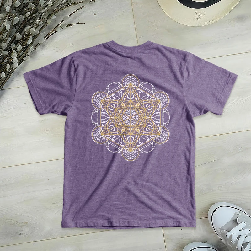 Olivenorma Metatrons Würfel, doppelseitig bedrucktes geometrisches T-Shirt mit V-Ausschnitt